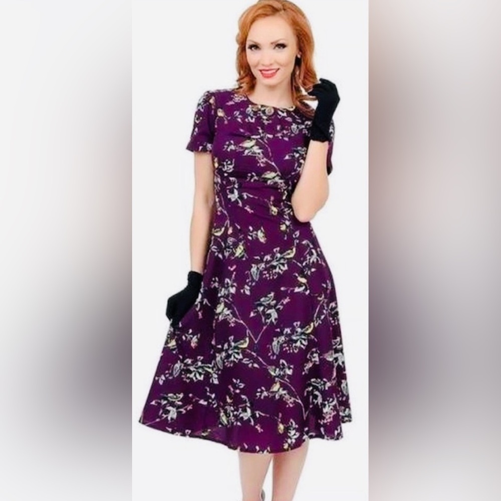 Hell Bunny Aubergine Birdy Dress Size Small - Picture 3 of 17
